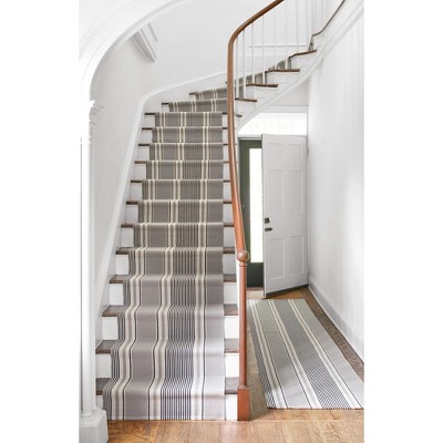 Gray and White Striped Handwoven Wool Cotton Rug 4' x 6'