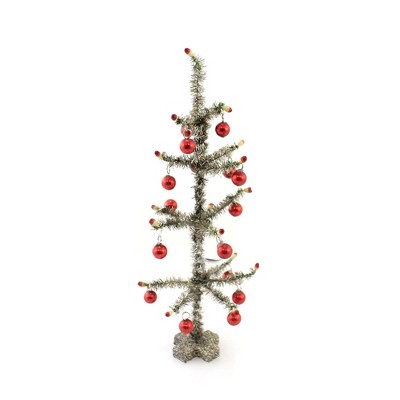 10.25 In Tinsel Tree Red Ornaments Vintage Look Silver Figurines
