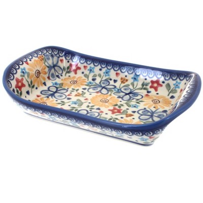 Blue Rose Polish Pottery Butterfly Medium Rectangular Tray with Handles