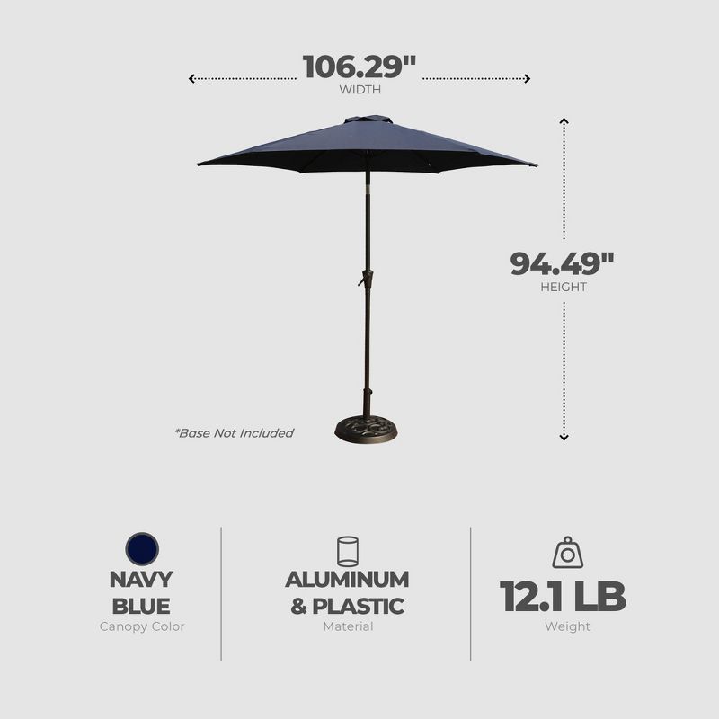 Four Seasons Courtyard Rockland 9 Foot Market Patio Table Umbrella with Aluminum Pole for Outdoor Space, Garden, Deck, and Porch, Navy Blue, 3 of 7