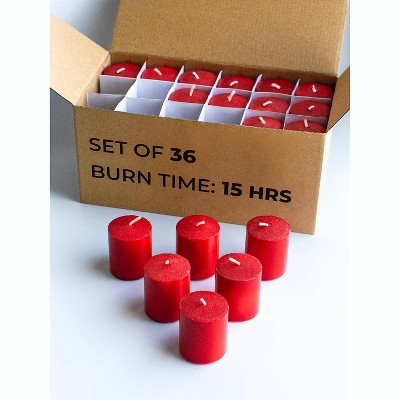15 Hour Votive Candles Set of 36 - Red Candles Perfect as Unscented Christmas Candles or Luminaries Candles - 1.5x1.7 inch Red Votive Candles