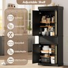 Tall Pantry Cabinet, Rattan Storage Cabinet with Doors & Drawers, Adjustable Shelves, 69 Inch Freestanding Cupboard for Bathroom Dining Room Living - 3 of 4