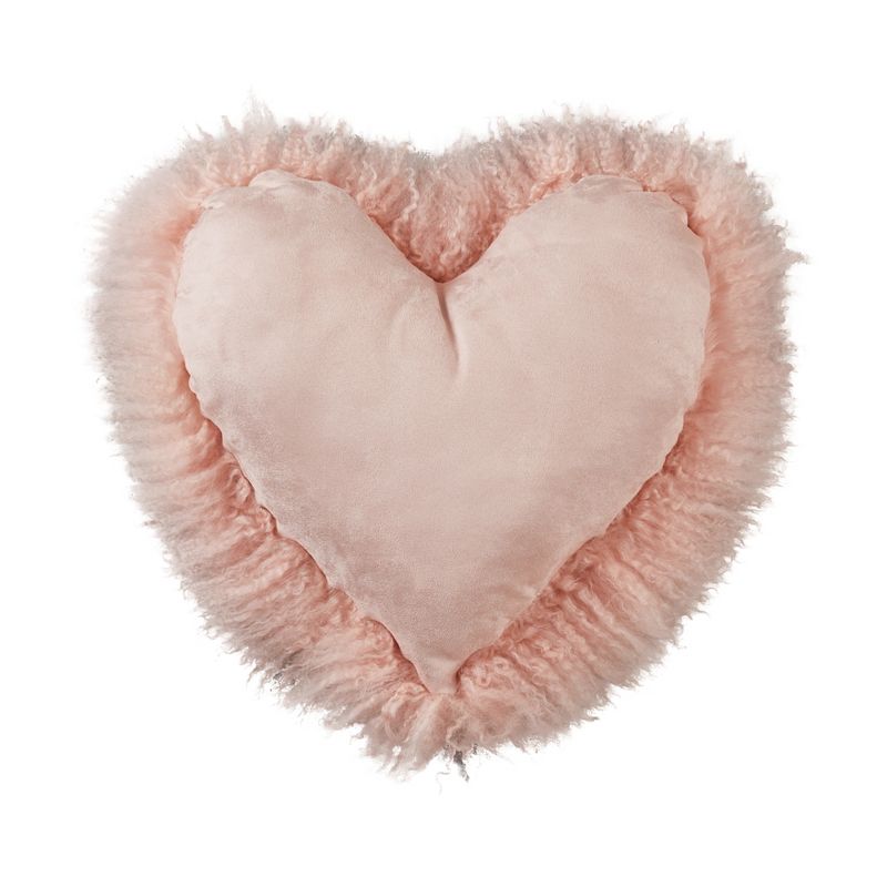 Saro Lifestyle Lush and Luxe Heart-Shaped Mongolian Lamb Fur Poly Filled Throw Pillow, 2 of 4