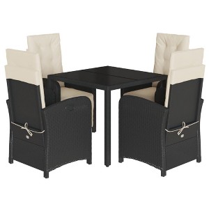 vidaXL - 5 Piece Patio Dining Set with Cushions - Black Poly Rattan, Reclining Garden Chairs, Glass Top Table - Ideal for Balcony, Backyard, Garden - 1 of 4