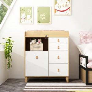 Famapy Baby Changing Table Storage Cabinet With leather Pulls Large Worktop Four Drawers Rich Storage Space Practical and Safe - 1 of 4