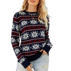 Coolmee Women's Sweaters Casual Crewneck Long Sleeve Snowflake Cable Knit Pullover Sweater Tops - 1 of 4
