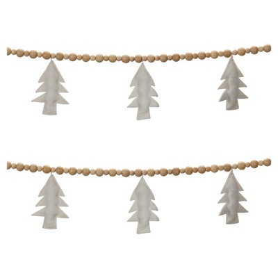 Wood Beaded Wool Tree Garland (Set of 2)