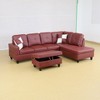 Elegant Red Semi-PU Leather Sectional Sofa - L-Shaped Design, Plush Cushions, Storage Ottoman, Modern Living Room Furniture - 3 of 4