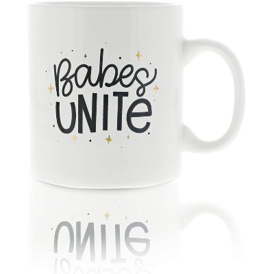 Okuna Outpost White Large Ceramic Coffee Mug Tea Cup, Babes Unite (16 oz, 3.7 x 4.1 in)