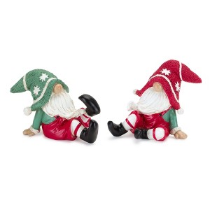 Nordic Winter Gnome Figurines – Set of 2 Playful Holiday Characters, Polyresin Scandinavian Decor by Melrose - 1 of 3