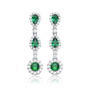 Guili Linear Drop Earrings in Sterling Silver with Green, Blue & Clear CZ – Delicate Dangles Inspired by Nature’s Grace and Flowing Sparkle - 1 of 3