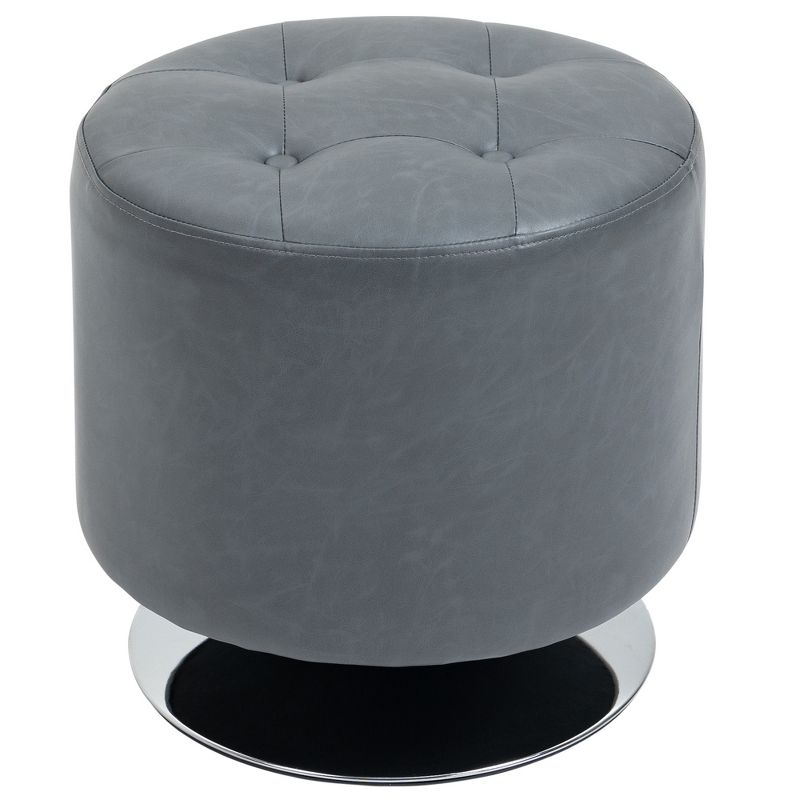 HOMCOM 360° Swivel Foot Stool Round PU Ottoman with Thick Sponge Padding and Solid Steel Base, gray, 4 of 7