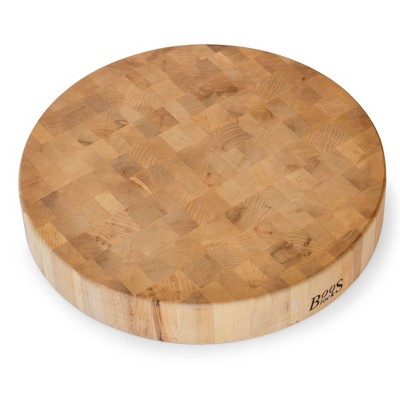 Large Round Maple End Grain Wood Chopping Board, 18 x 3 inches