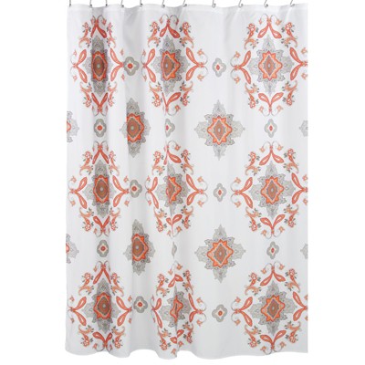 mDesign Damask Print - Easy Care Fabric Shower Curtain - 72" x 72" - Coral/Taupe