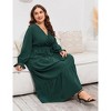 Plus Size Women's V-Neck long sleeve Maxi Dress High-Waist Pleated Hem for a Flattering and Elegant Look - 4 of 4