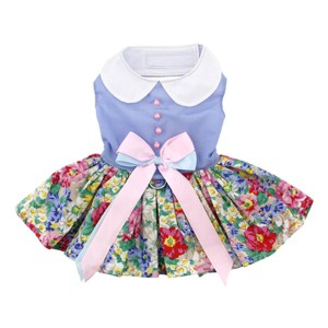 Doggie Design Blue and White Pastel Pearls Floral Dress with Matching Leash - 1 of 4