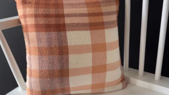 14x14 Inch Hand Woven Plaid Throw Pillow Rust Cotton With Polyester Fill by Foreside Home & Garden, 2 of 8, play video