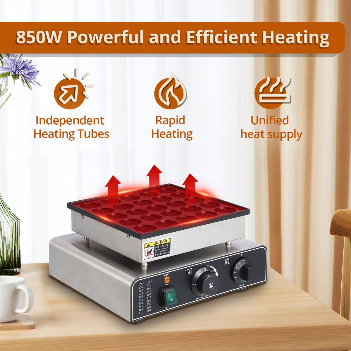 25-Hole Electric Nonstick Mini Dutch Pancake Maker, 1.8" Holes, 50-300℃ Adjustable Temp, Fast Heating, Easy Clean, American Plug for Home & Snack Bar - thumbnail 6