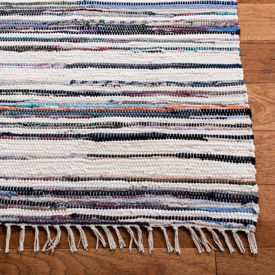 Ivory & Charcoal Striped Cotton 4' Square Handwoven Rag Rug