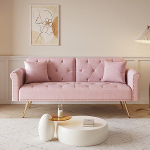 Aukfa 69.7" Futon Convertible Folding Bed Couches with 3 Adjustable Backrests, Sleeper Sectional Sofa with Throw Pillow, for Living Room Apartment - 1 of 4