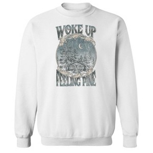 Rerun Island Men's Christmas Woke Up Feeling Pine Long Sleeve Graphic Cotton Sweatshirt - 1 of 1