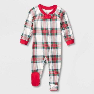 Image of Baby Holiday Tartan Plaid Matching Family Footed Pajama - Wondershop™ Cream 3-6M