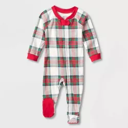 Baby Holiday Tartan Plaid Matching Family Footed Pajama - Wondershop™ Cream