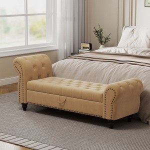 CAVINAS 64.5" End of Bed Storage Bench, Nail Tufted Shoe Rack Bench with Armrest Bedroom Storage Bench for Bedroom, Living Room - 1 of 4