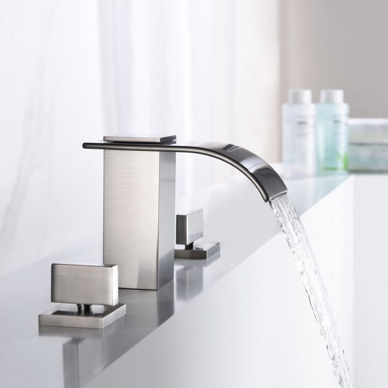 Sumerain Roman Tub Faucet Brushed Nickel Widespread Bathtub Faucet with High Flow Waterfall Spout, 4 of 13