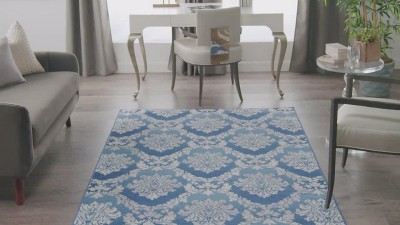 Blue Geometric 6' x 9' Stain-Resistant Synthetic Rug