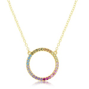 Bella Silver Sterling Silver Rainbow CZ Circle of Life Necklace - Gold Plated - Multi - 16+2 Inch - 1 of 2