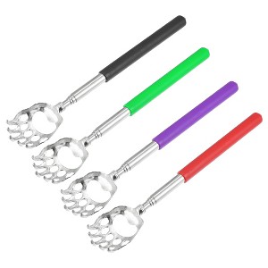 Unique Bargains 4 Pcs Extendable Bear Claw Stainless Steel Back Scratcher Red Green Purple Black - 1 of 4