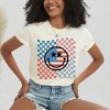 S.W.Smiley Checkered Patriotic Smiley Face - Women's Garment Dyed Graphic T-Shirt - 3 of 4