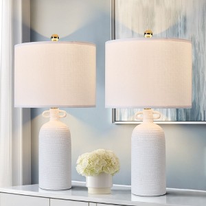 Maxax White Textured Ceramic Table Lamp, Bottle-Shape Desk Lamp with Beige Fabric Shade for Bedroom, Living Room,3-Way 100W E26 Base - 1 of 4