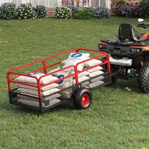 Tow Behind Steel Dump Cart, 1600 lbs 22 Cubic Feet Heavy Duty Yard Garden Trailer with Removable Sides & All Terrain Tires, Fits Lawn Mower, Tractor - 1 of 4