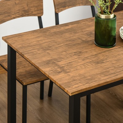 Industrial 5-Piece Dining Set with Dark Walnut MDF and Steel