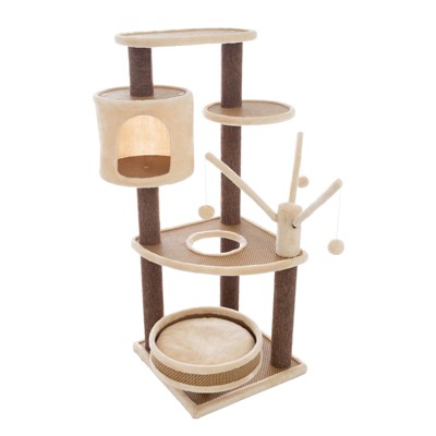Pet Adobe 6-Tier Cat Tree Tower with Cat Bed, Brown