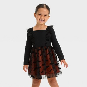 Toddler Girls' Halloween Bat Long Sleeve Tulle Dress - Cat & Jack™ Black - 1 of 3