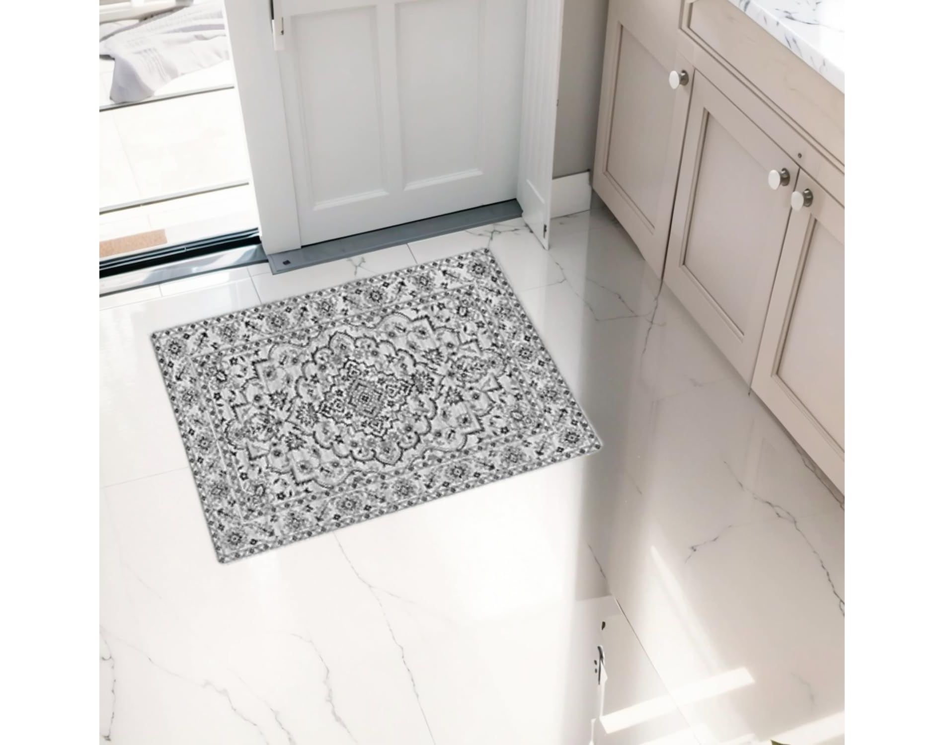 Ultra-Thin Floral Area Rug - Stain Resistant Non-Slip Large Carpet for Living Room, Dining Room Home Office