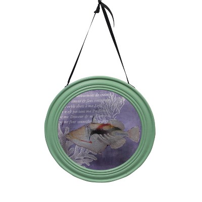 Beachcombers 14" WOOD/GLASS WHITE TROPICAL FISH