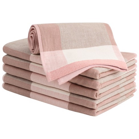 PiccoCasa 100% Cotton Kitchen Towel Cleaning Drying Absorbent Dish Towels 6  Pcs Pink 13 x 29
