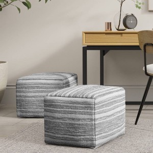 WyndenHall Eleanor Square Woven Pouf Black Melange/White: Handcrafted, No Assembly, Wool Upholstery, Contemporary Style - 1 of 4