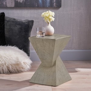VYNXARIA Twisted Hourglass End Table - Stylish Wood-Like Finish for Indoor & Outdoor Spaces - A Touch of Personality,Light Gray - 1 of 4