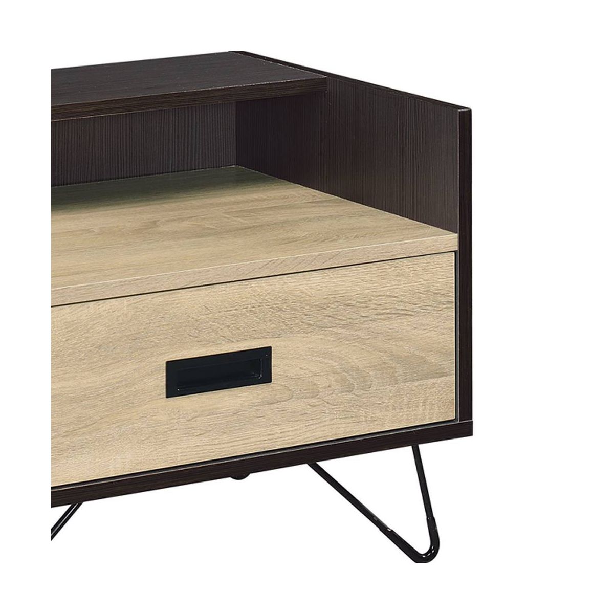 21" Melkree Accent Table Oak/Black Finish - Acme Furniture: Industrial Look, Storage Drawer - thumbnail 3