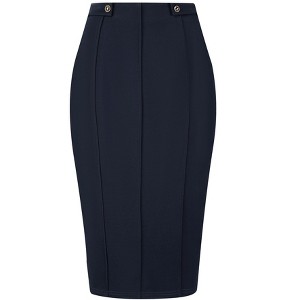 Hobemty Women's Office High Waist Pleated Front Pencil Bodycon Skirts - 1 of 4