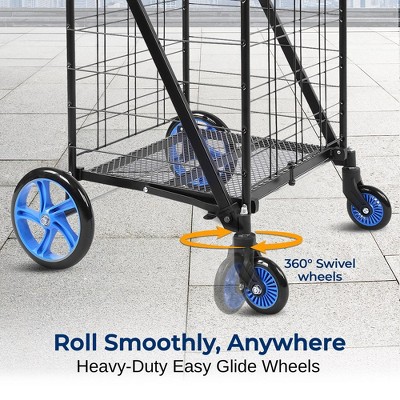 Black and Blue Alloy Steel Folding Utility Cart with Swivel Wheels