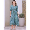 INSPIRE CHIC Women's Boho V-Neck 3/4 Sleeves Smocked Waist Floral Maxi Dresses - 3 of 4