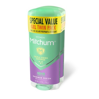 Mitchum Antiperspirant Deodorant Stick for Women, Triple Odor Defense Gel, 48 Hr Protection - Shower Fresh - 3.4oz/2pk