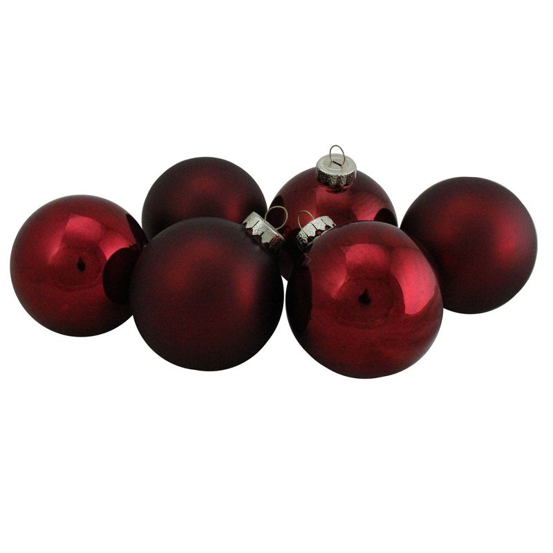 Northlight 6ct Burgundy Red 2-Finish Glass Ball Christmas Ornaments 3.25" (80mm), 3 of 6