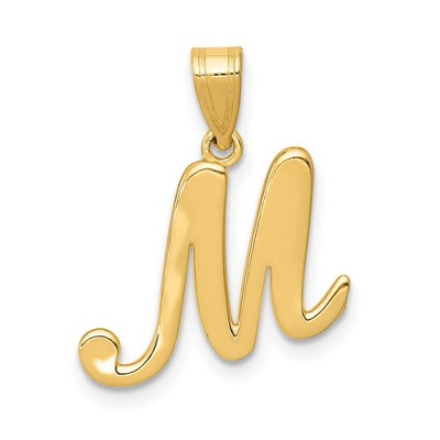 Black Bow Jewelry 14k Yellow Gold, Mimi Collection, Small Script Initial M Pendant